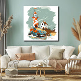 Painting by numbers art illustration lighthouse with white house